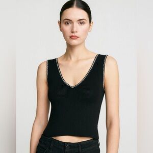 Caroline Constas ribbed Black V-Neck Crop Top S